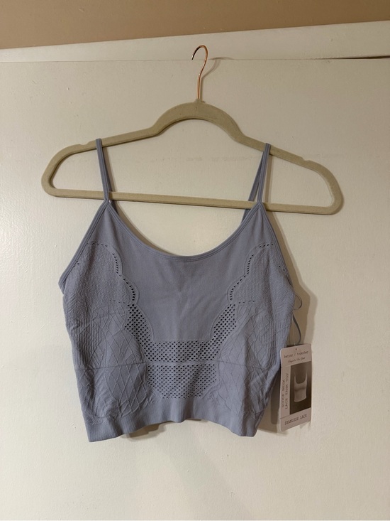 Better Together Tops - Seamless Perforated Crop Cami in Light Blue